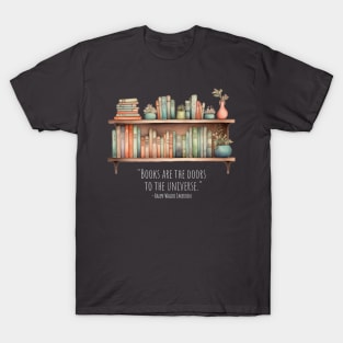 Bookshelf white text - Ralph Waldo Emerson T-Shirt